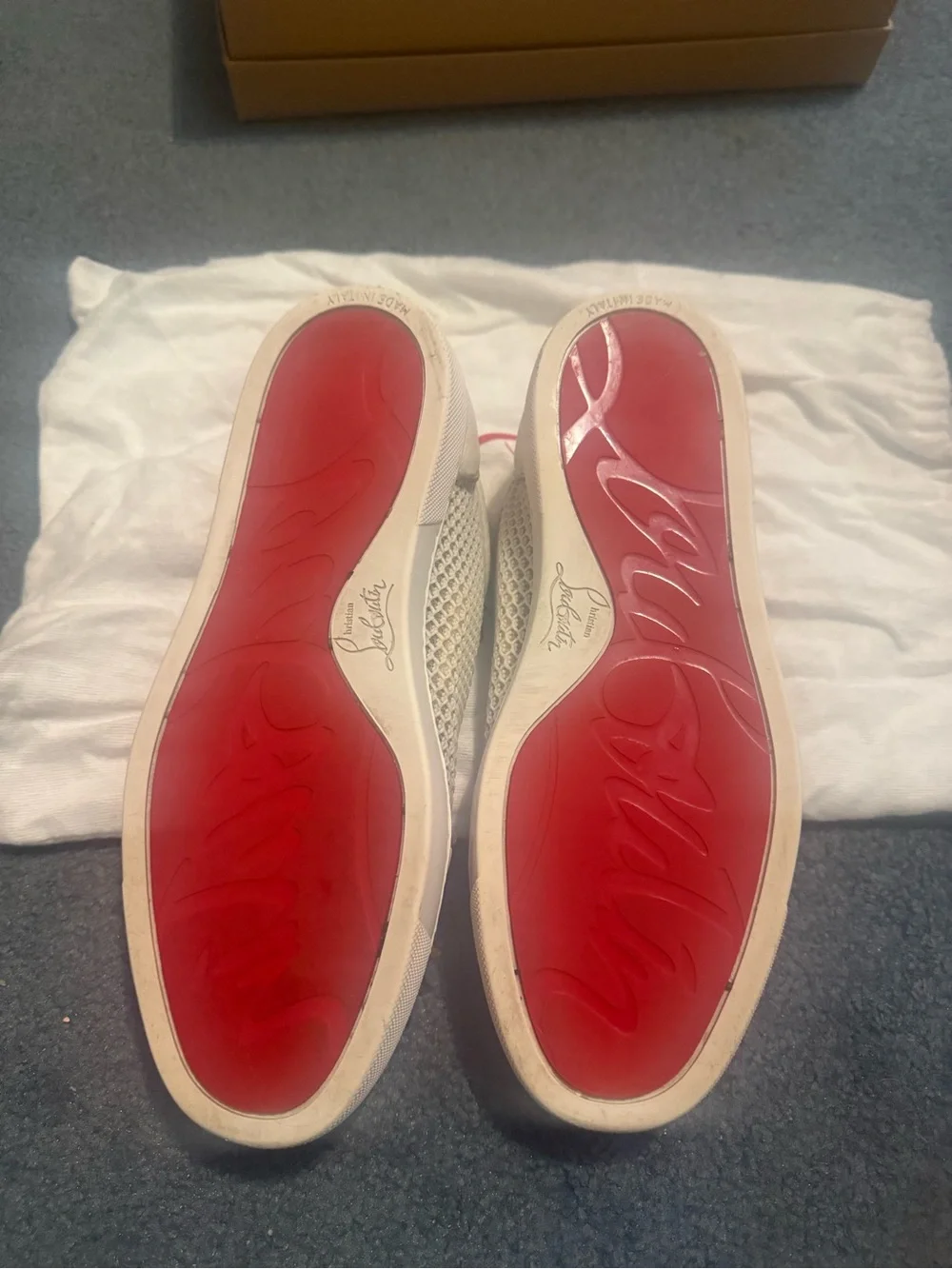 Christian Louboutin Gold Studded Ivory Leather & Mesh Women's Sneakers